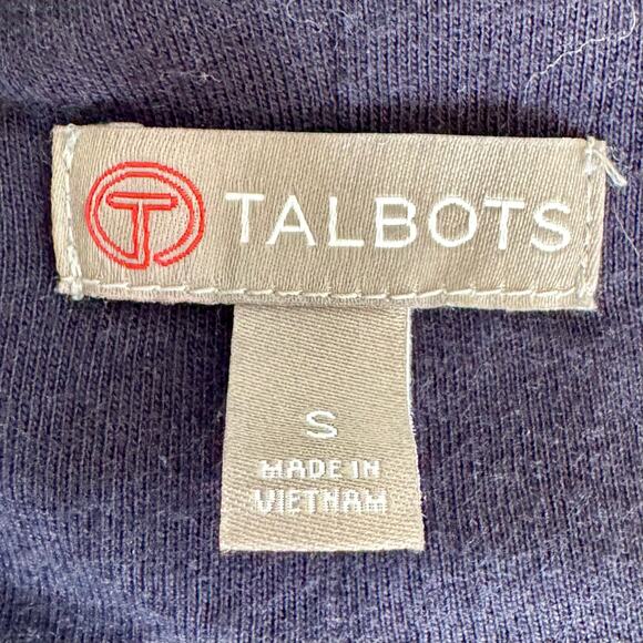 T Talbots Navy White Striped Preppy Nautical Asymmetrical Zip Moto Jacket Small - Picture 11 of 13